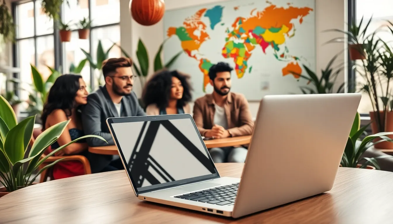 diverse team collaborating in a sunlit coffee shop.