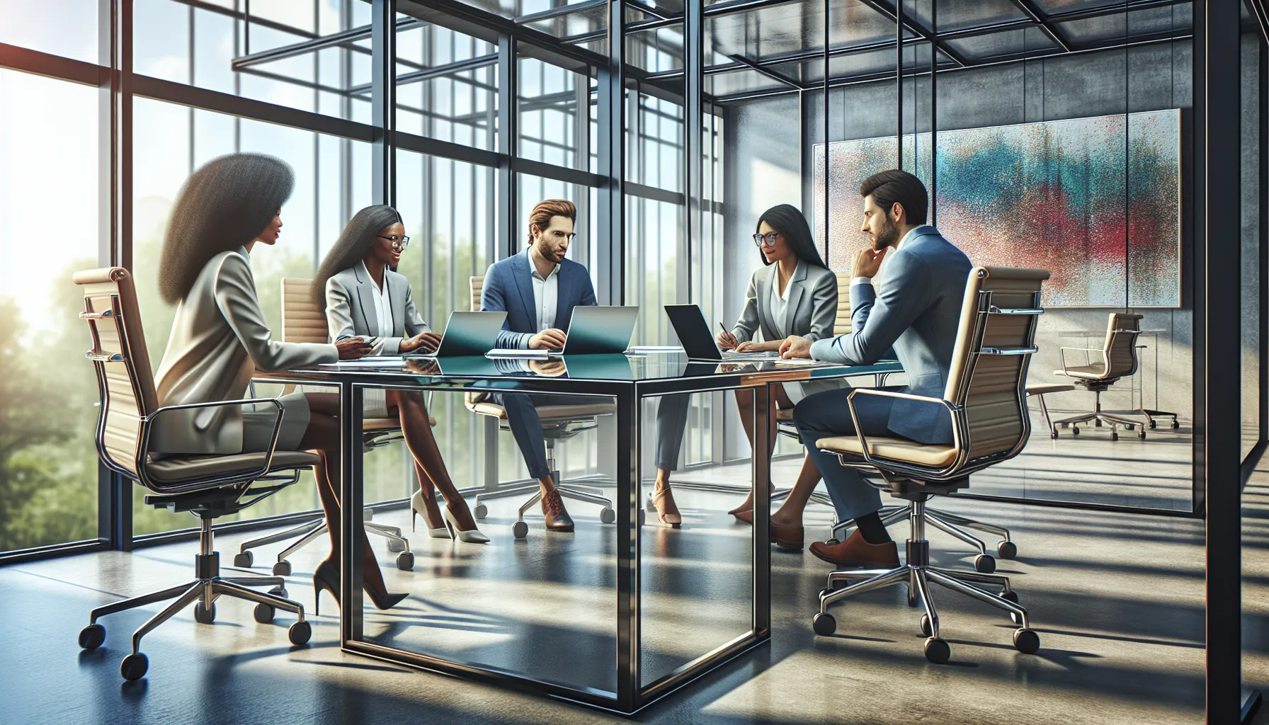 diverse professionals collaborating in a modern office space.