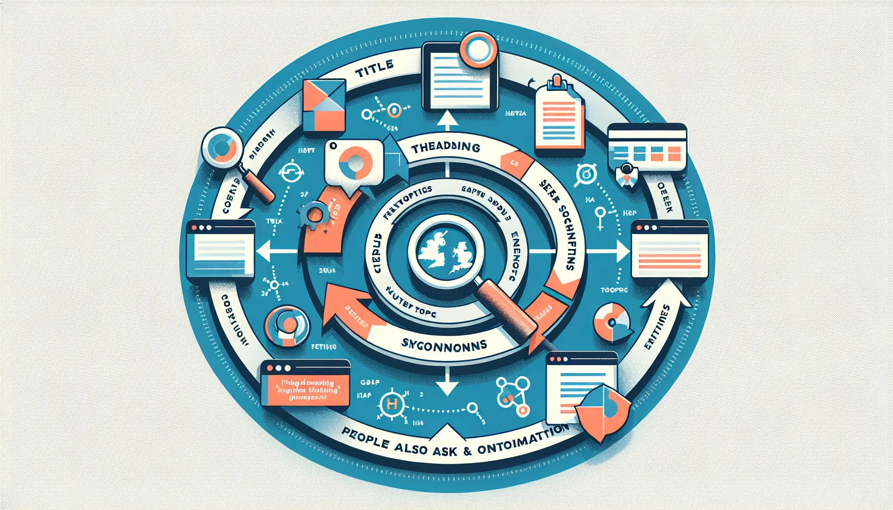 Three-stage UK infographic on using a SEO keywords list for on-page SEO.