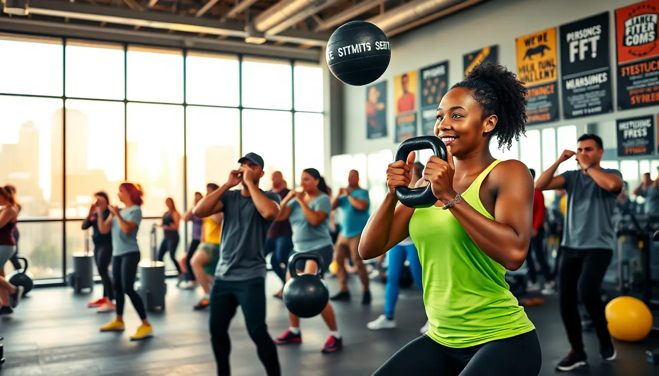group of diverse individuals training in a modern urban gym.