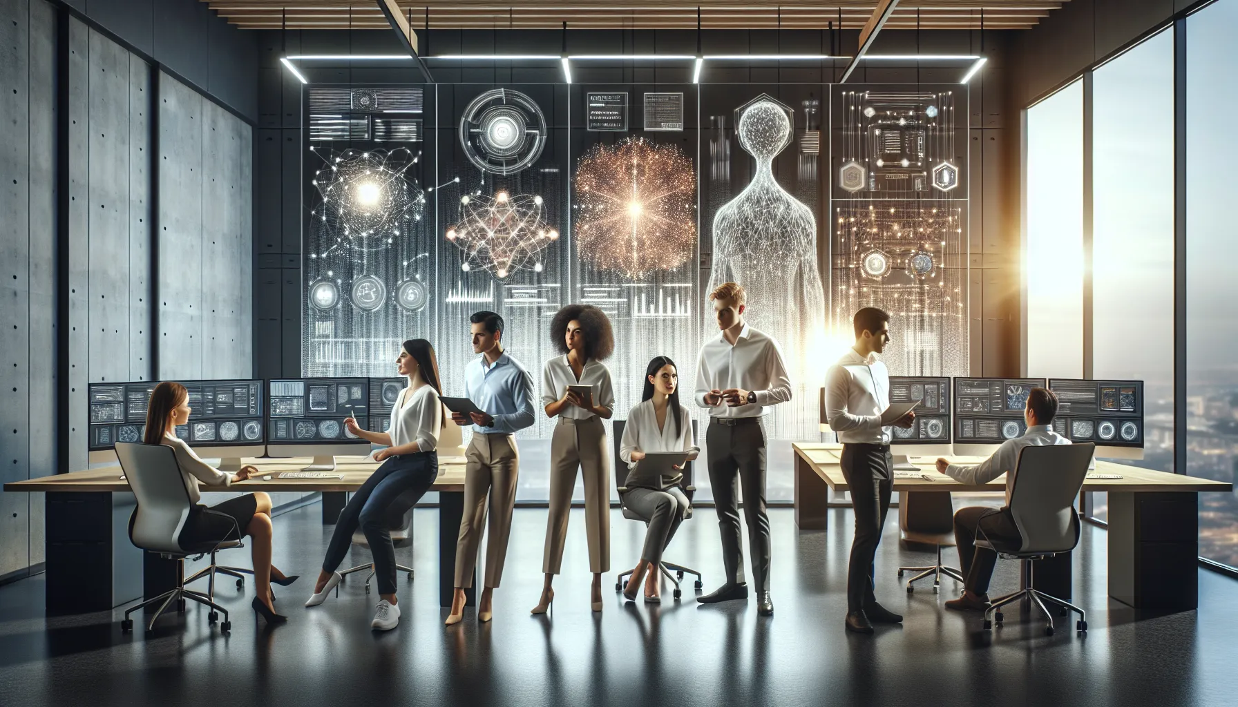 diverse engineers collaborating in a modern tech office.