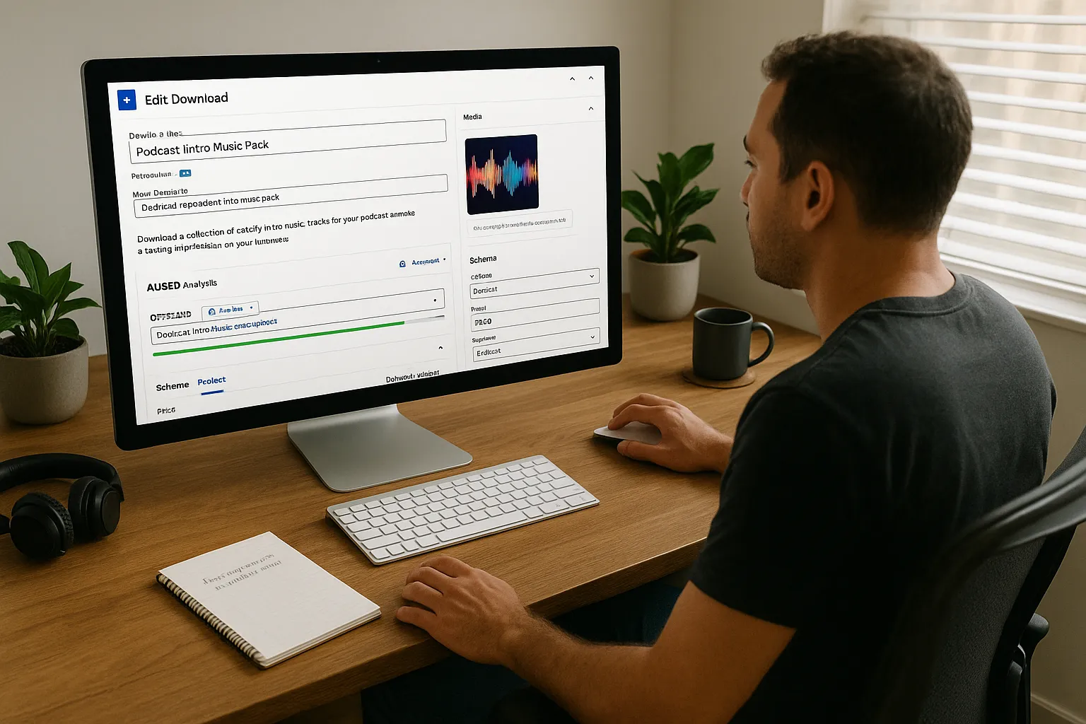 Person optimizing a digital product download page with All In One SEO in WordPress.