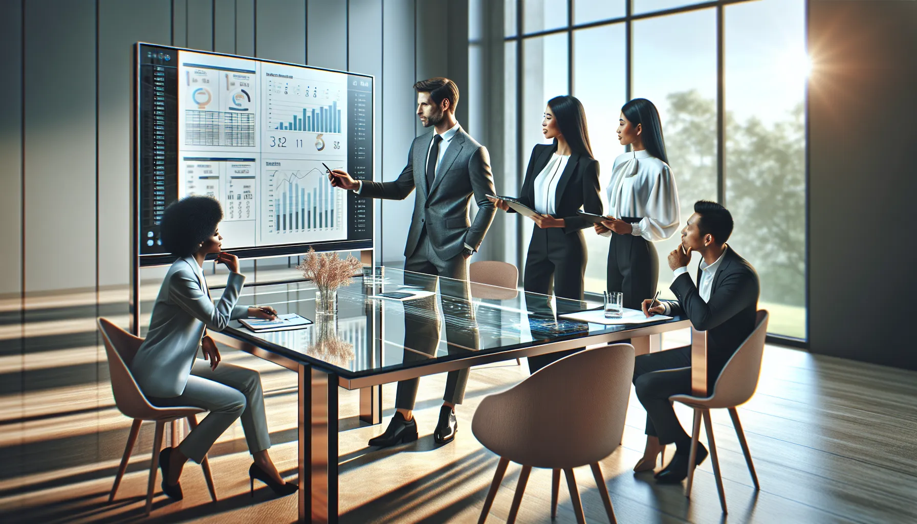 diverse professionals discussing skills assessment in a modern office.