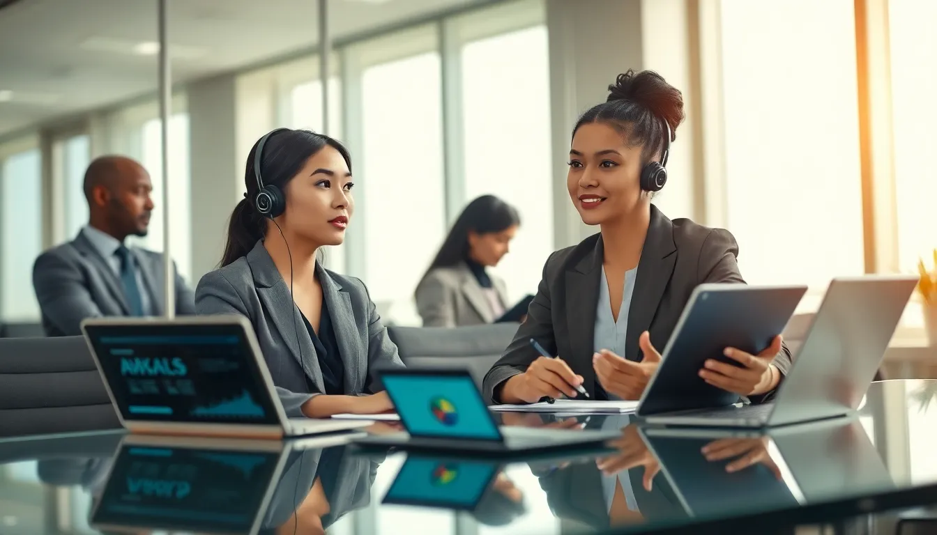 diverse team collaborating in a modern office for customer service.