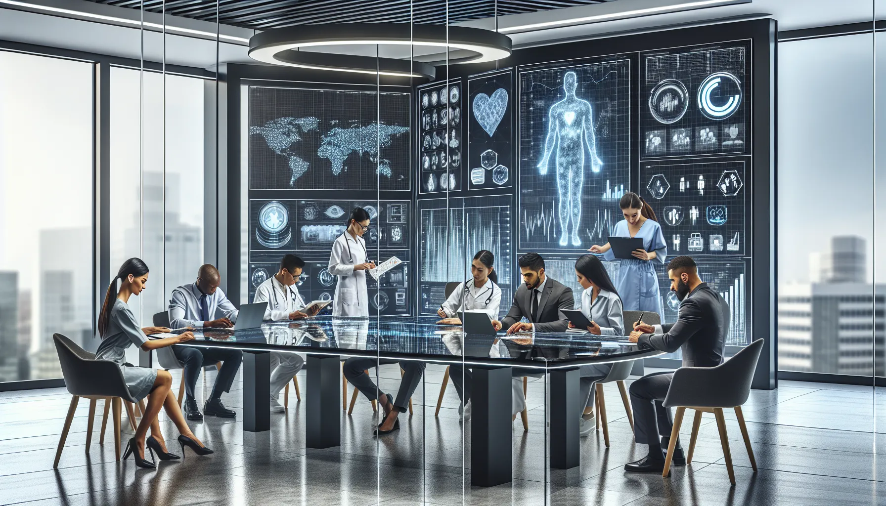 diverse professionals collaborating in a modern office setting.