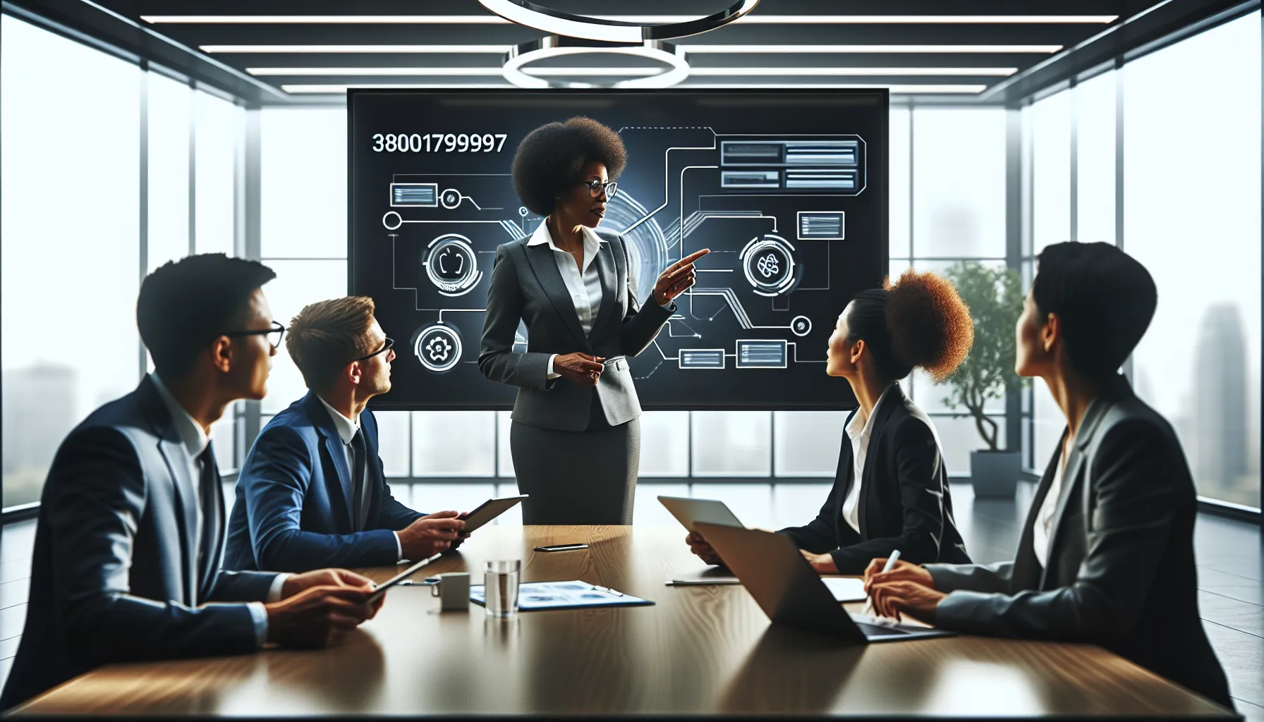 diverse professionals collaborating in a modern office setting.