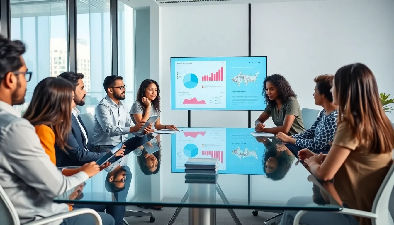 diverse team collaborating in a modern office space.