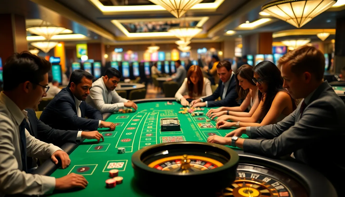 diverse players engaged around a professional casino table.