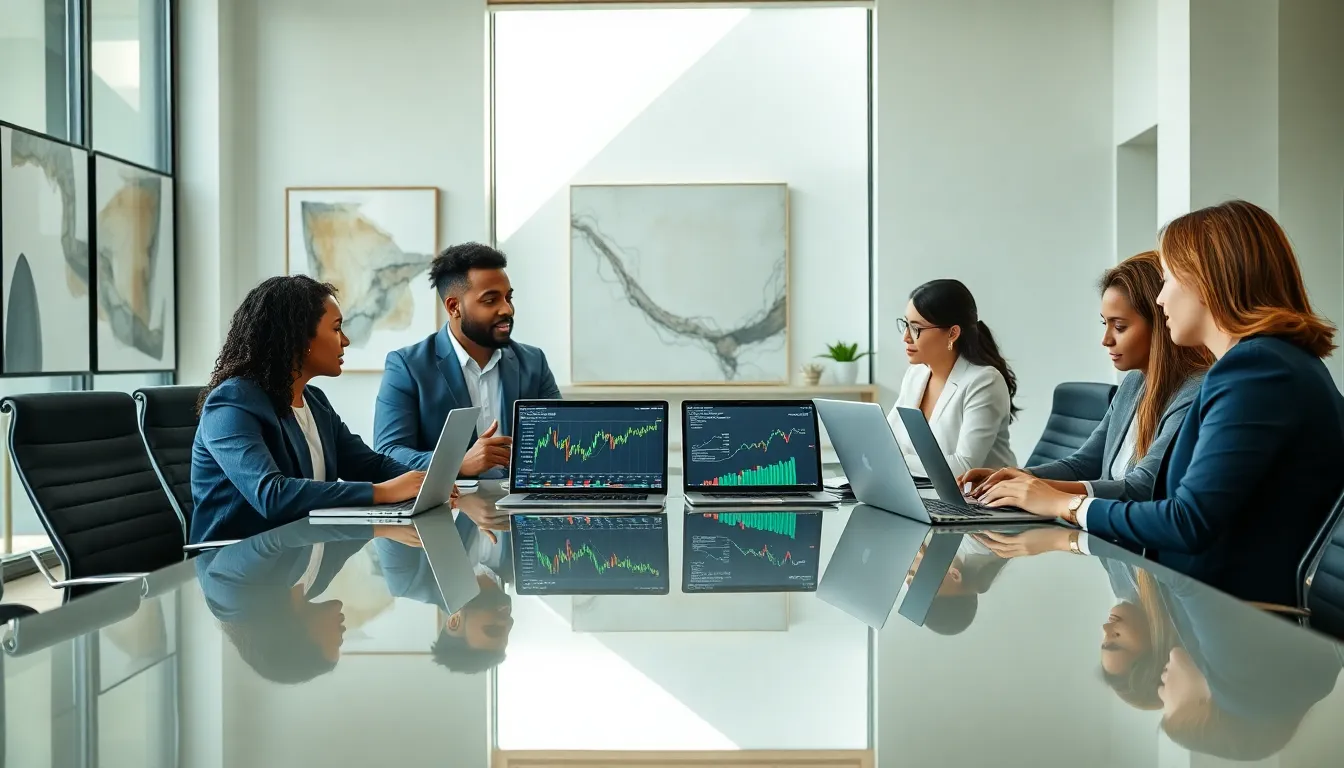 diverse team collaborating in a modern cryptocurrency office.