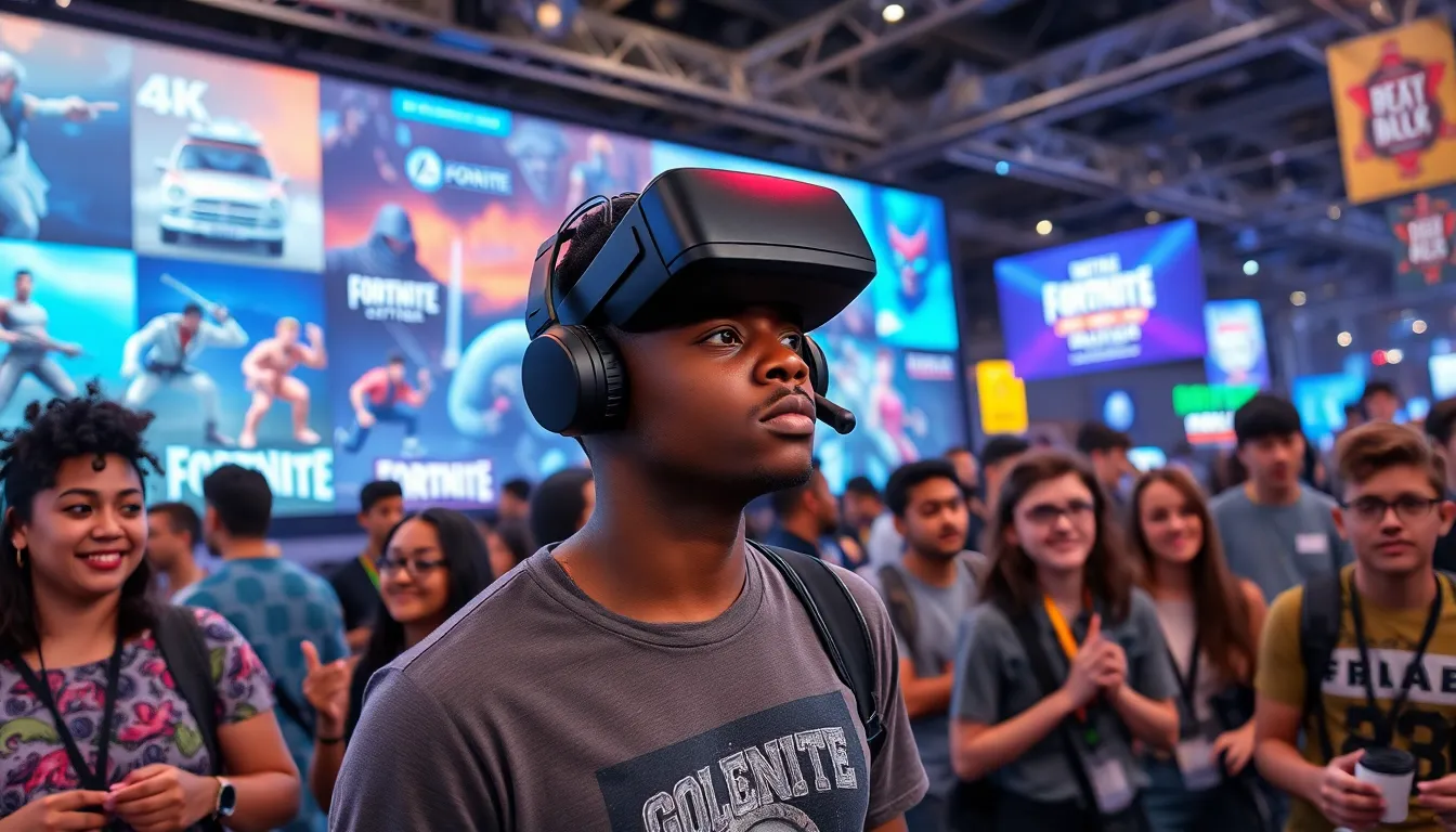 gamers at a convention exploring the evolution of gaming technology and culture.