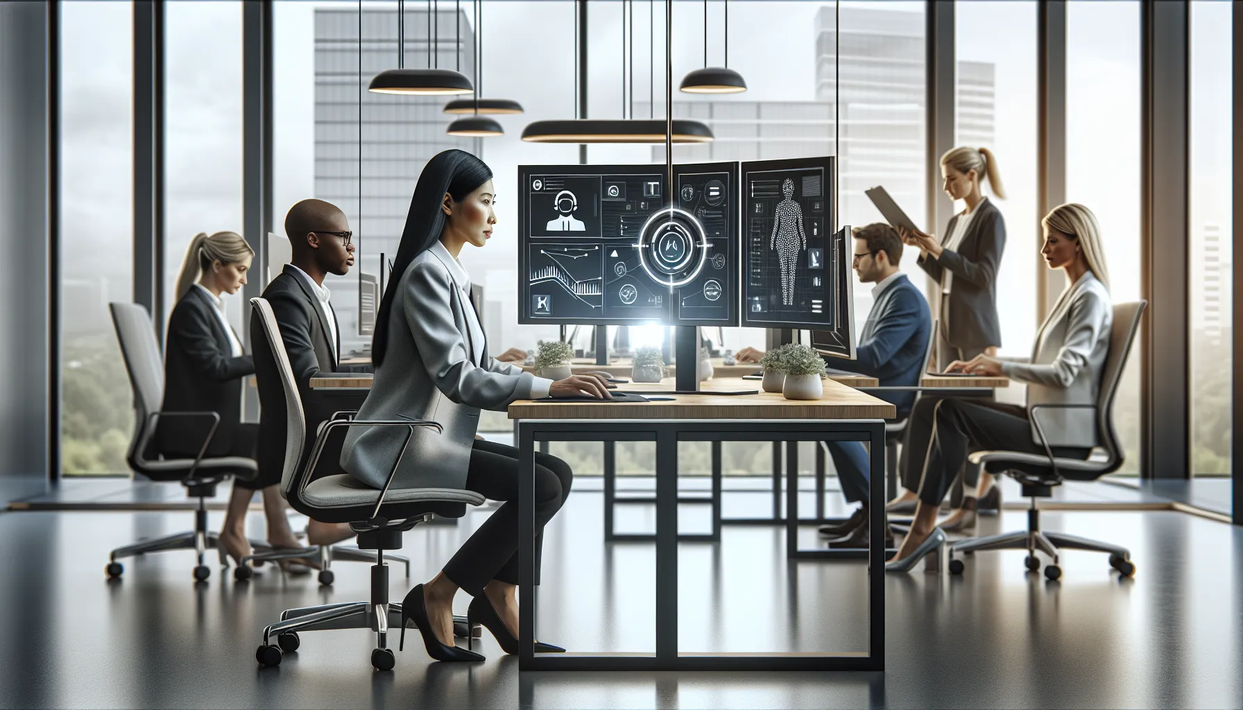 IT professionals collaborating in a modern office setting.