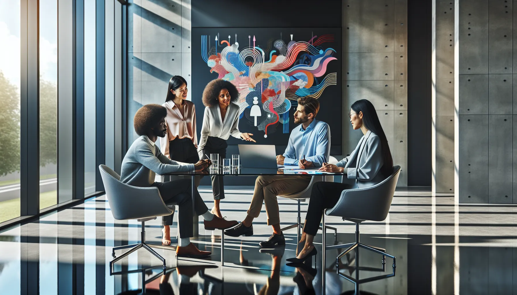 diverse professionals collaborating in a modern workspace.