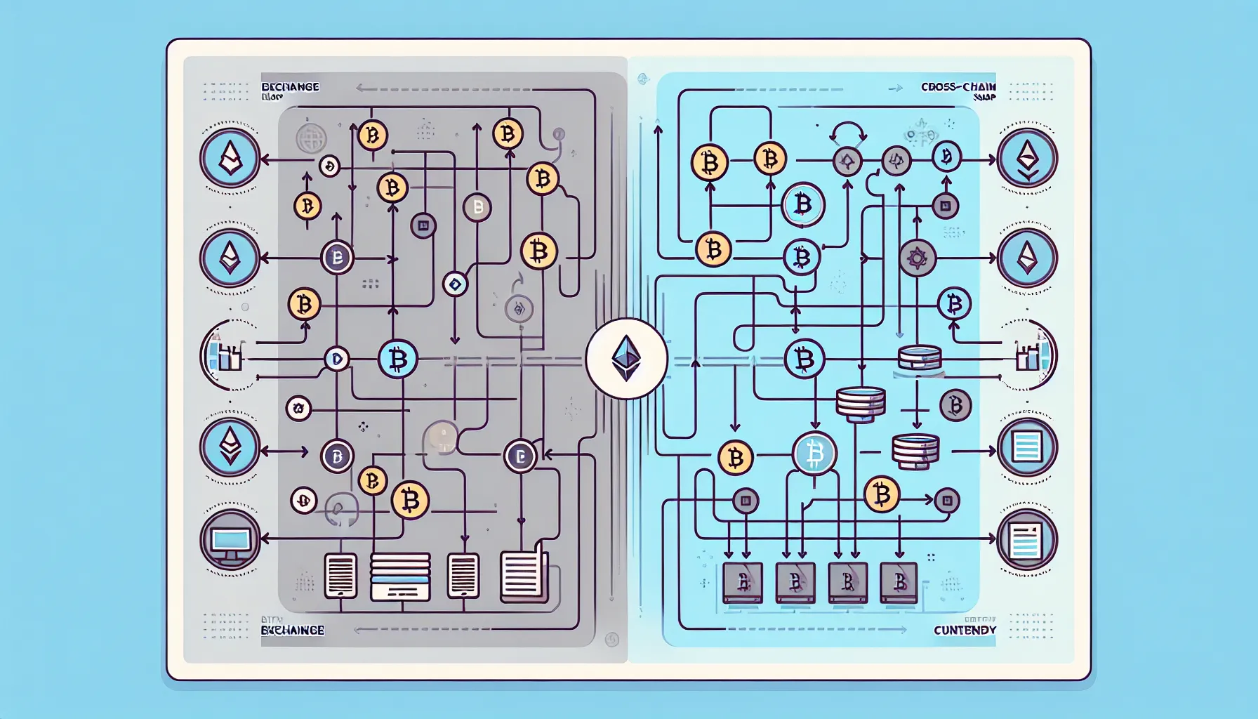Comparison infographic showing centralised exchange versus decentralised cross-chain swap token exchange methods.
