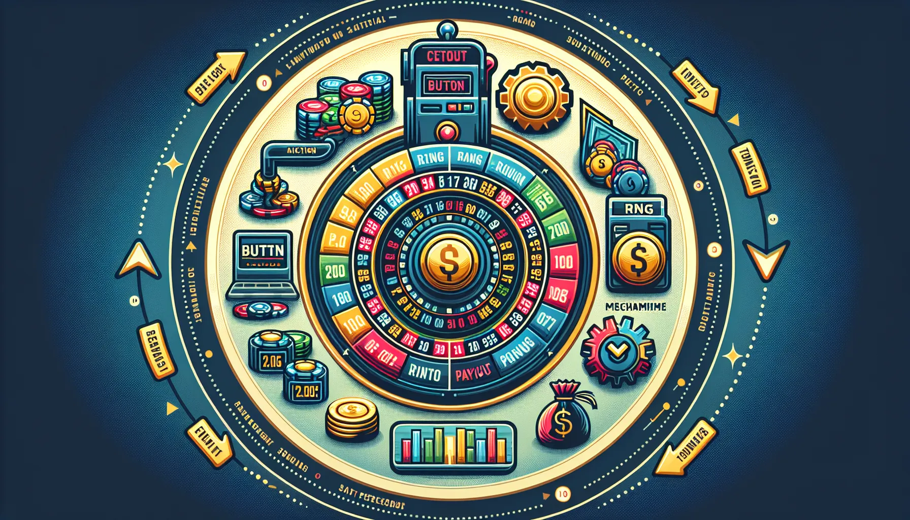 Circular infographic depicting slot machine dynamics.
