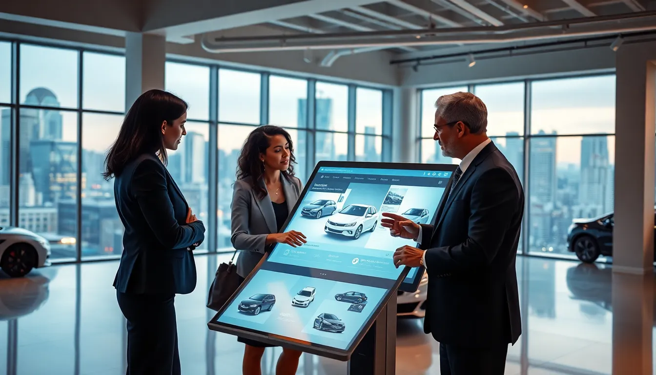 diverse team discussing automotive digital retailing tools in a modern office.