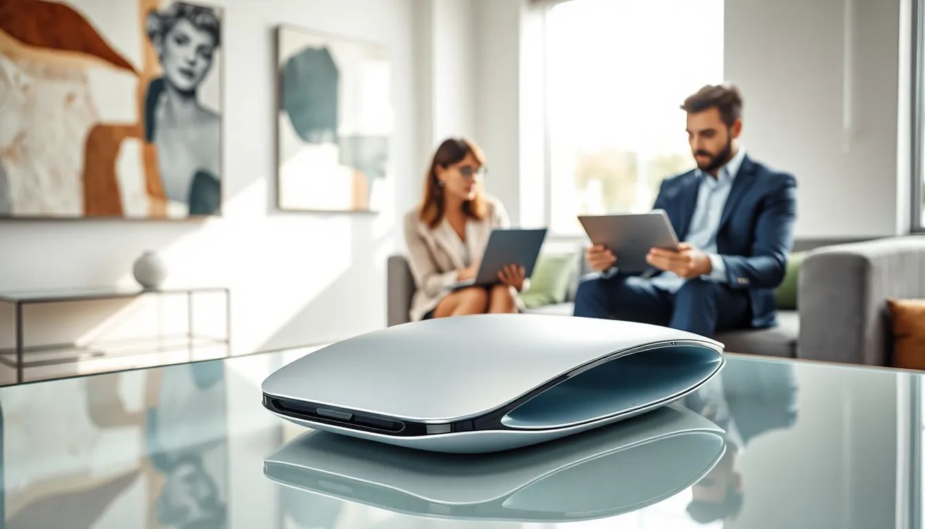 modern tech gadget displayed in a contemporary office setting.