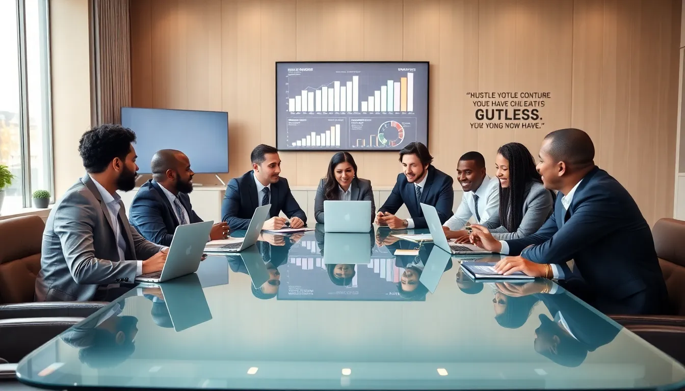 diverse professionals collaborating in a modern office setting.