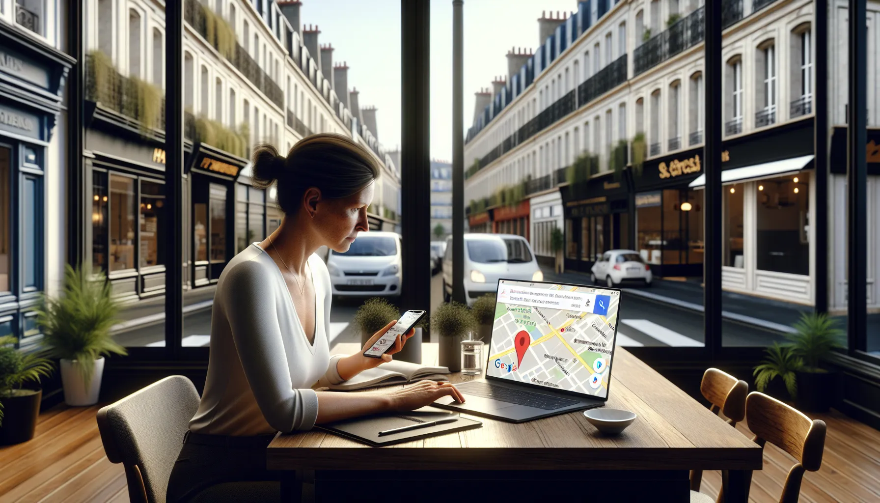 Local business owner in Saint-Ouen improving Google visibility with maps and reviews.