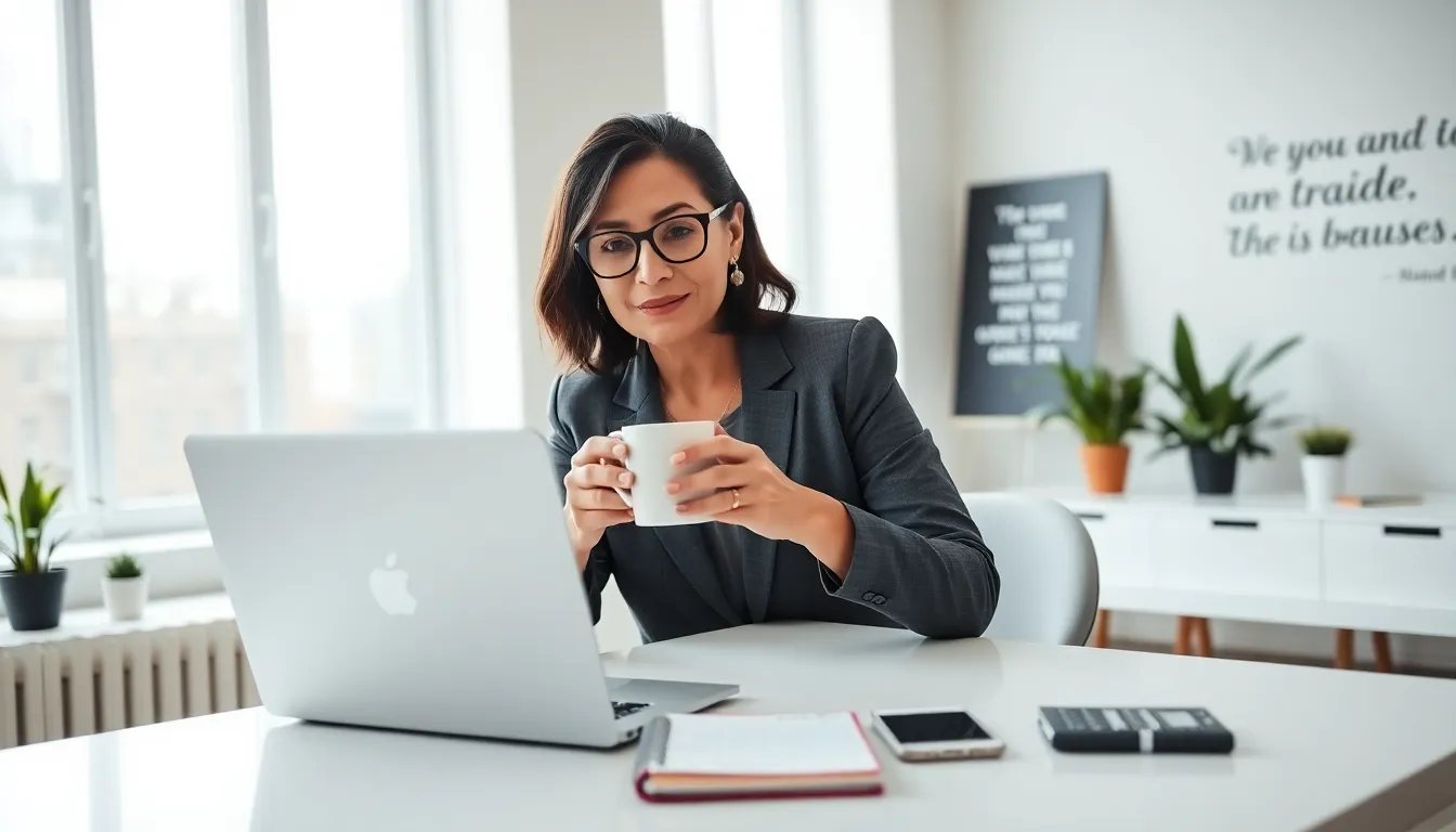 small business owner balancing work and personal life in a modern office.