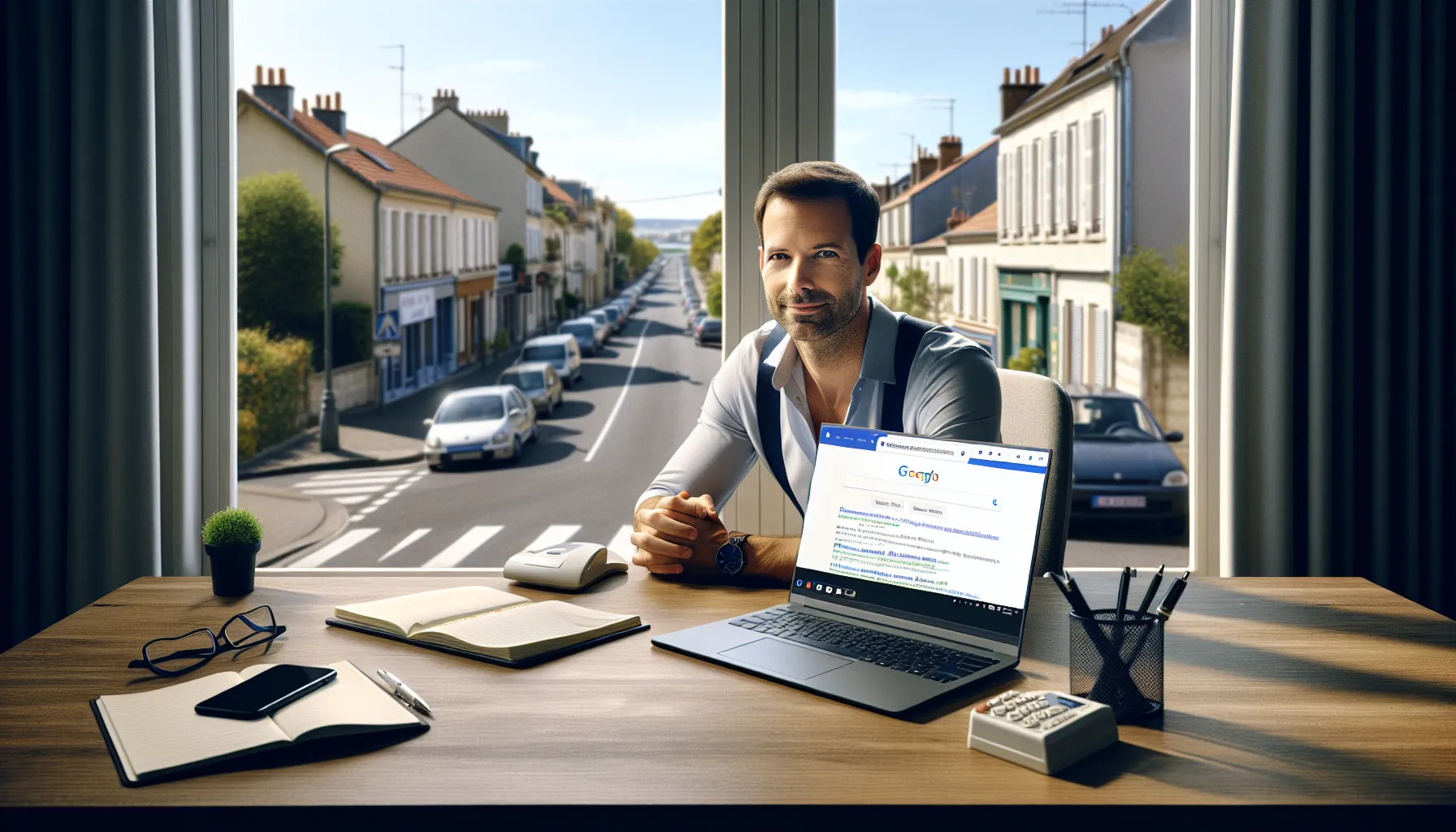 Business owner in Ablon-sur-Seine viewing top Google SEO results by EXOGN.