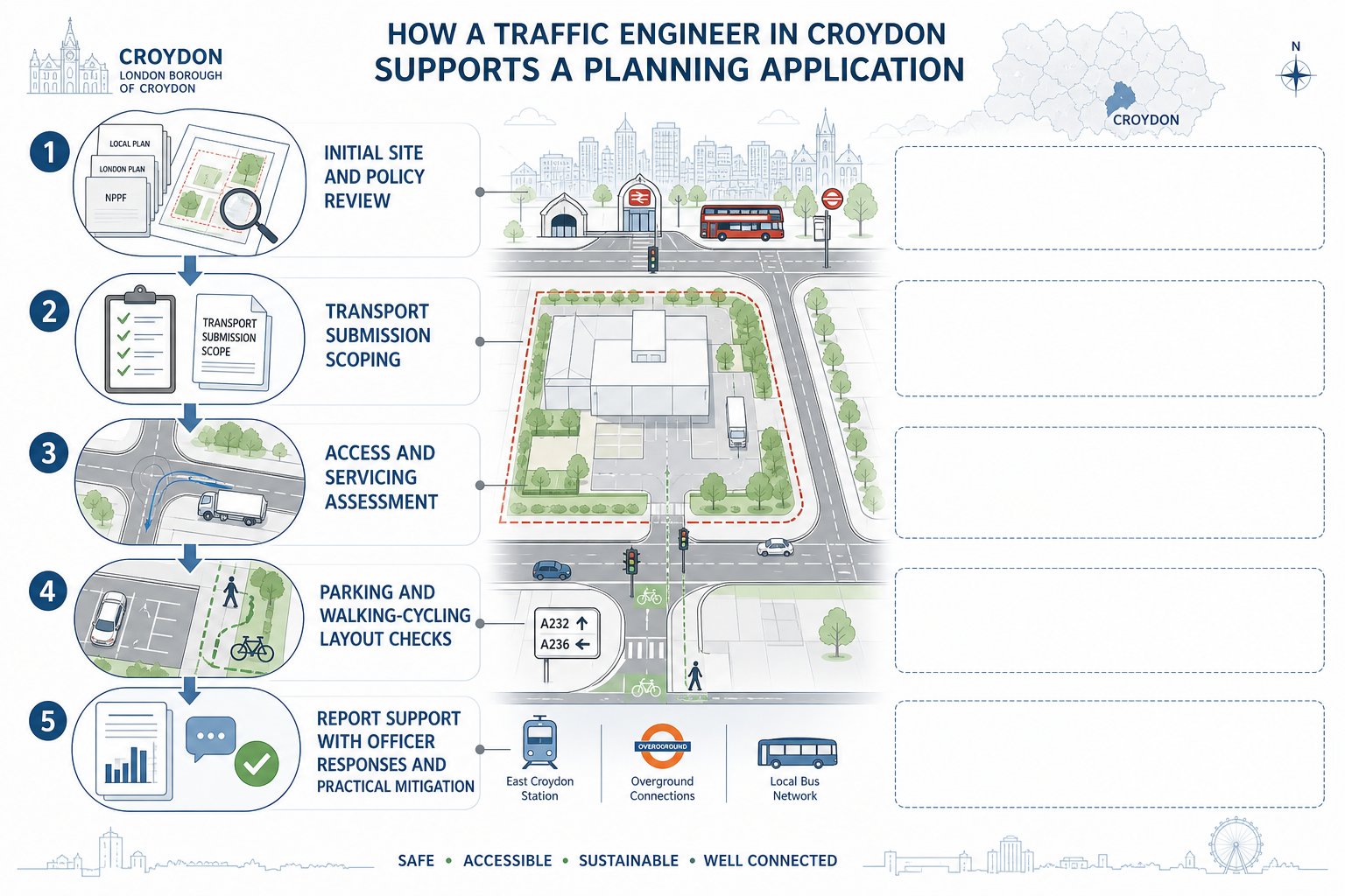 Traffic engineer process for Croydon planning applications and transport assessment.
