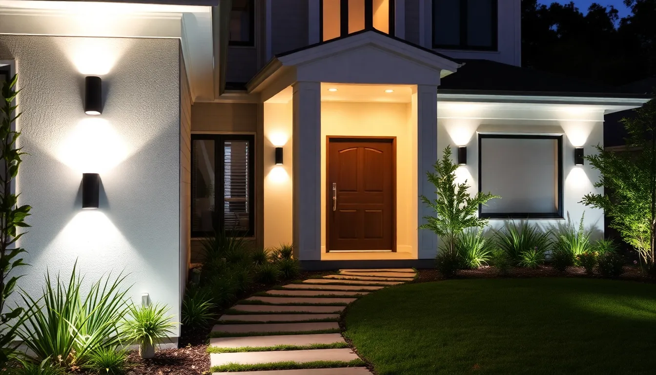 modern outdoor wall lighting illuminating a stylish home entrance.