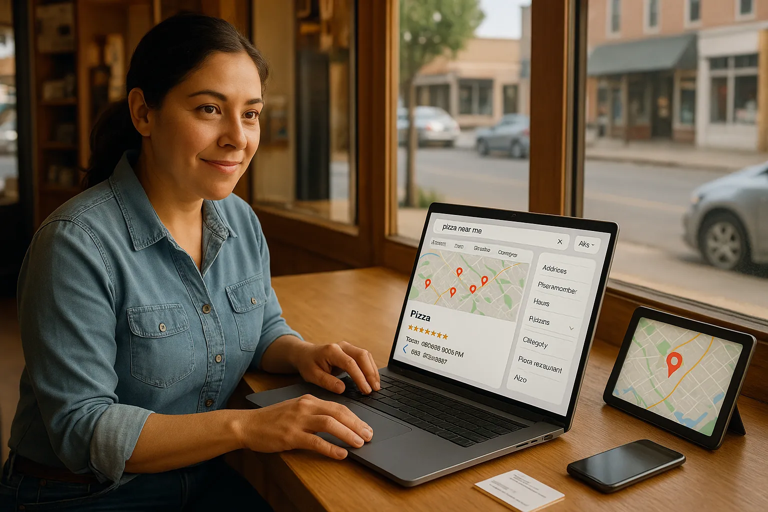 Local business owner updating her Google Business Profile for better local search visibility.