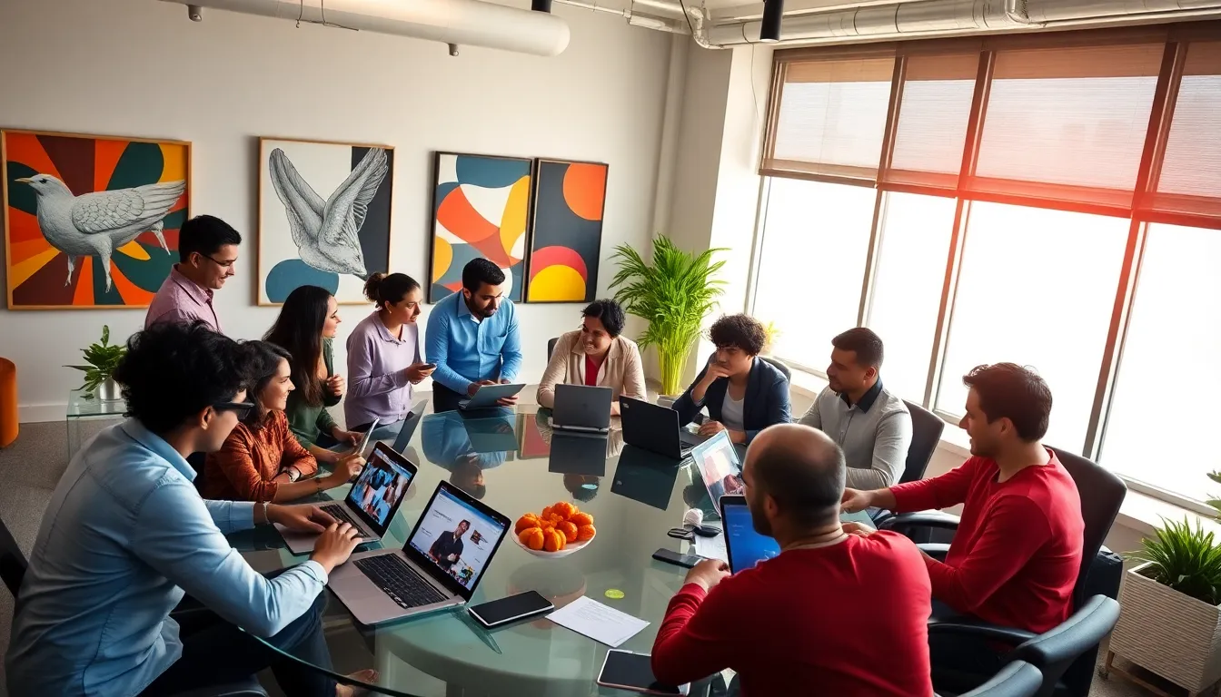 diverse team collaborating in a modern, creative workspace.