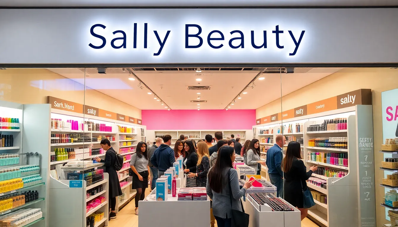 Inside a Sally Beauty store with diverse customers and products.