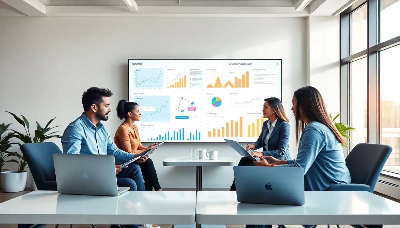 diverse professionals collaborating in a modern digital workspace.