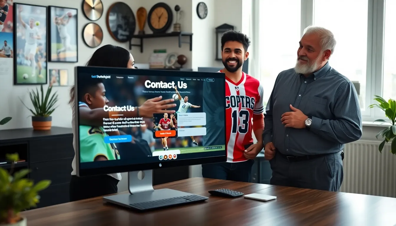 a modern workspace featuring the LatestSportsBuzz contact page on a computer screen.