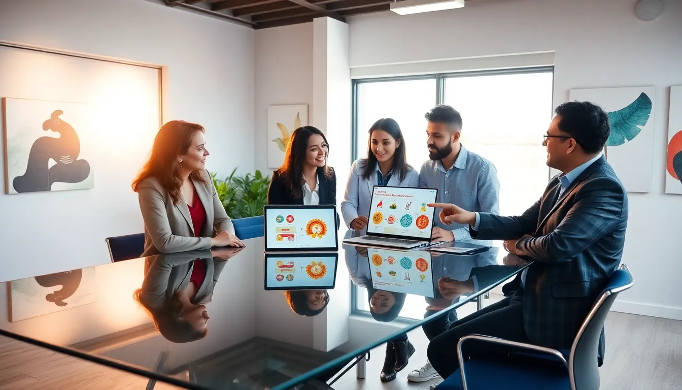 diverse team discussing Sa5tamatka in a modern office.
