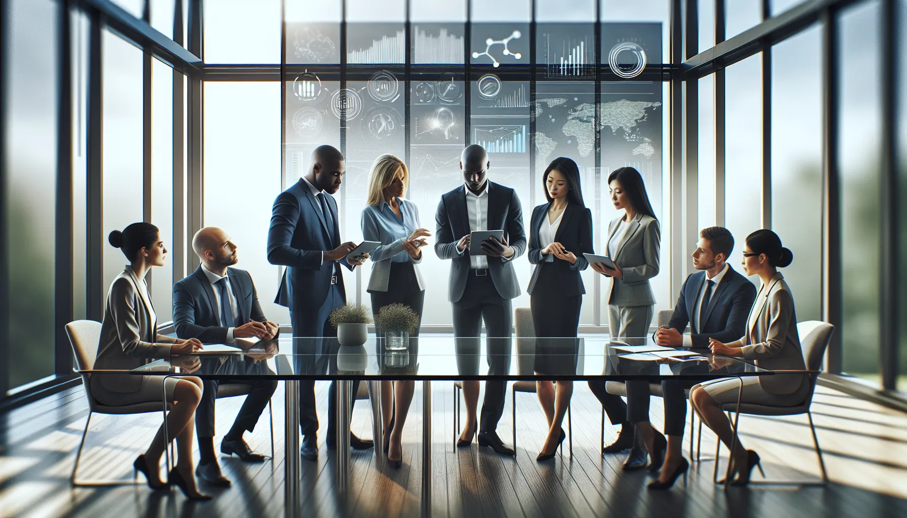professionals discussing data privacy in a modern office setting.