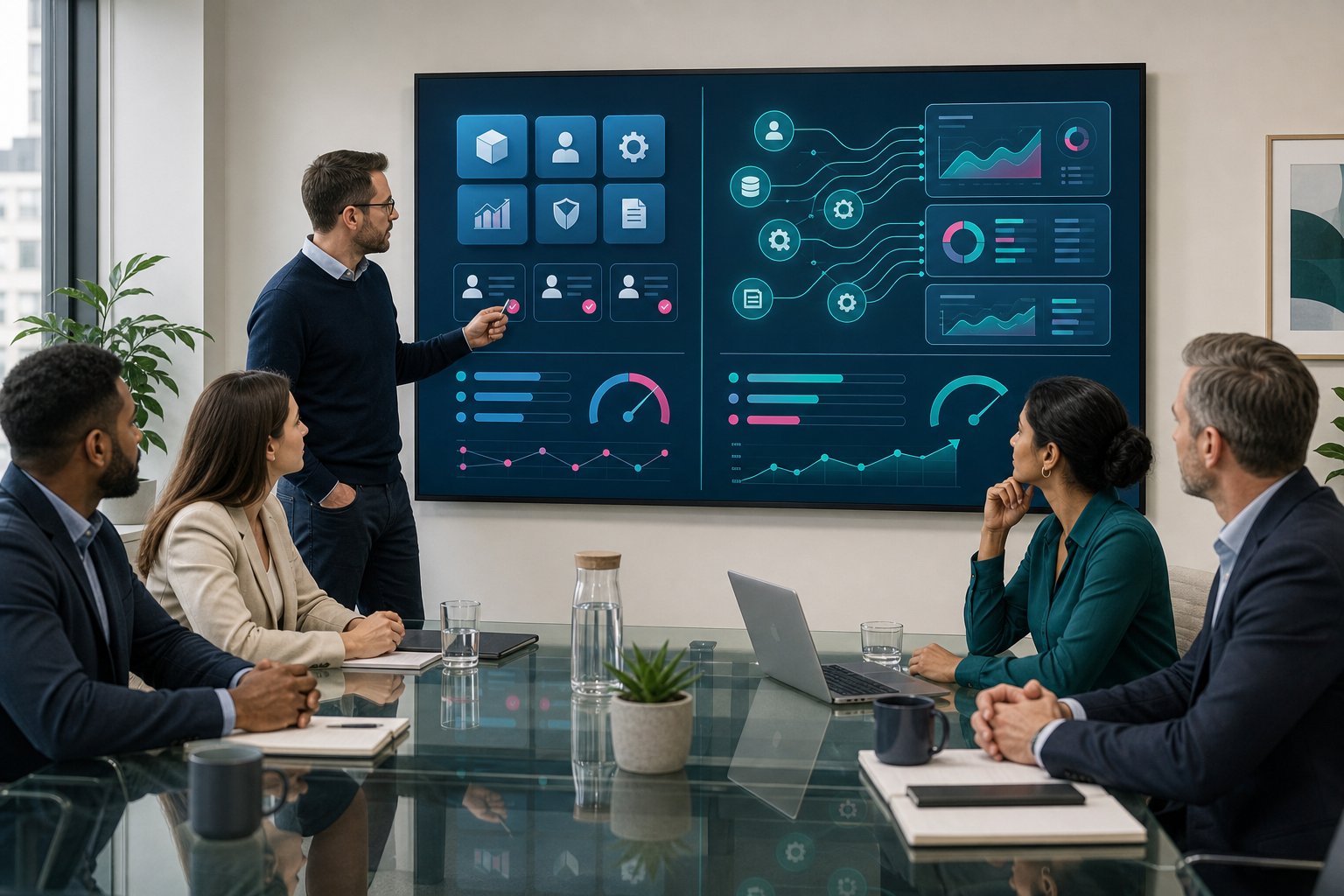 professionals comparing portal options on a digital dashboard.