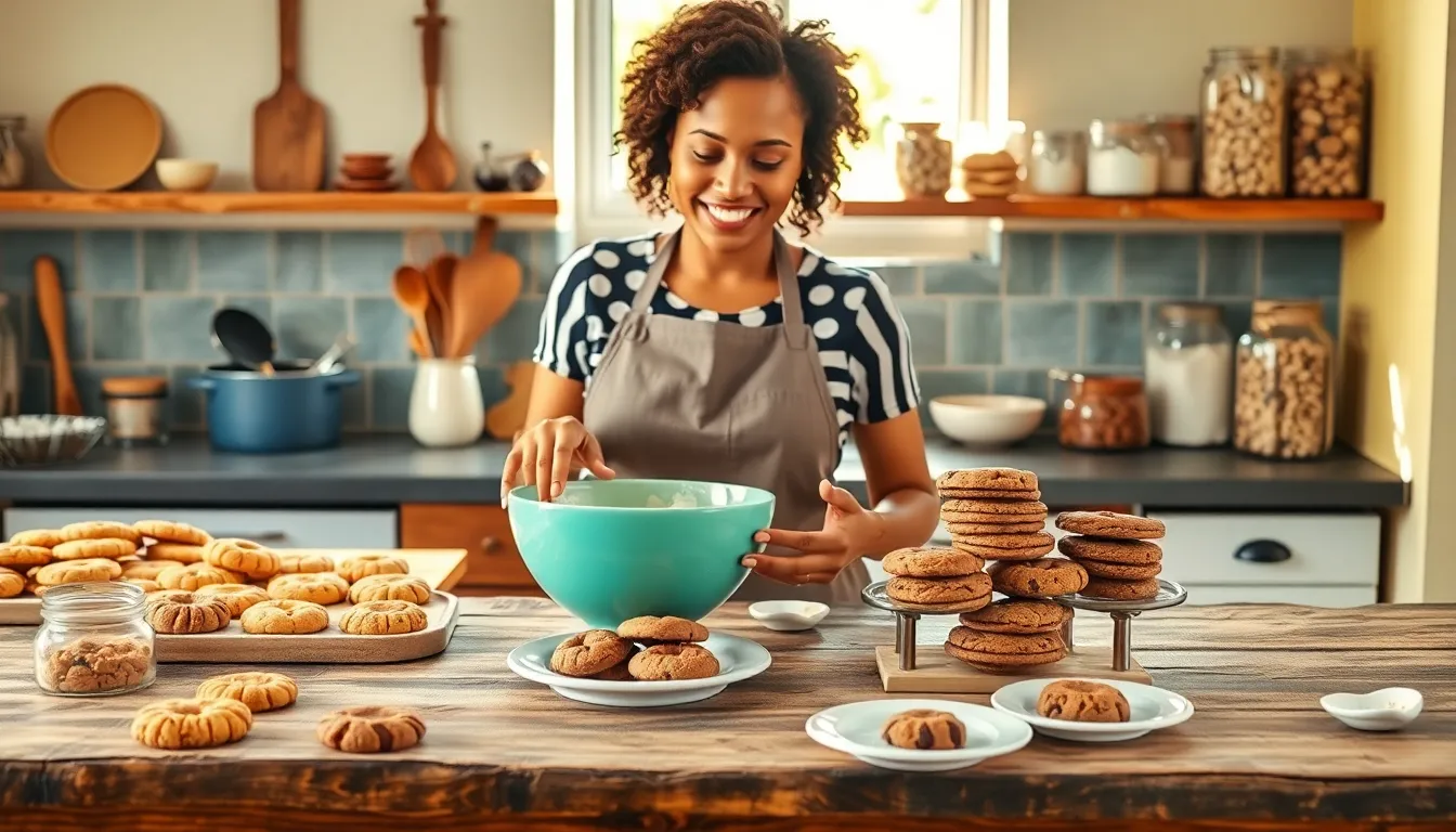 baker in a cozy kitchen with freshly baked cookies.