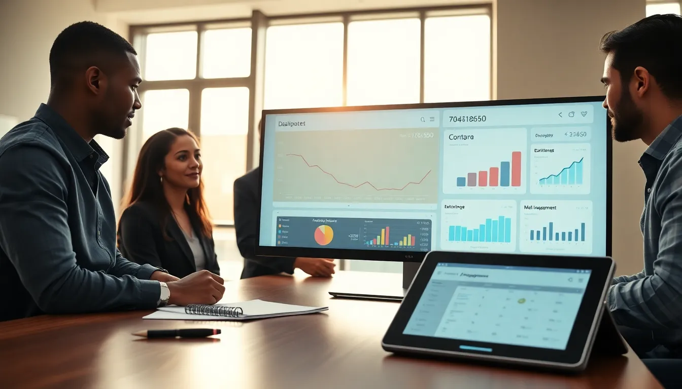 professionals analyzing data in a modern office setting.