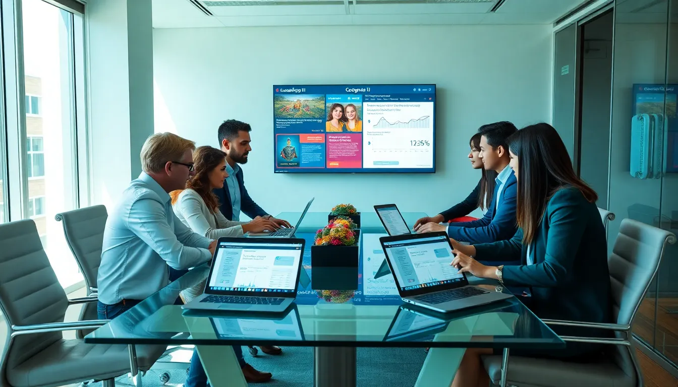 diverse team collaboratively working in a modern office environment.