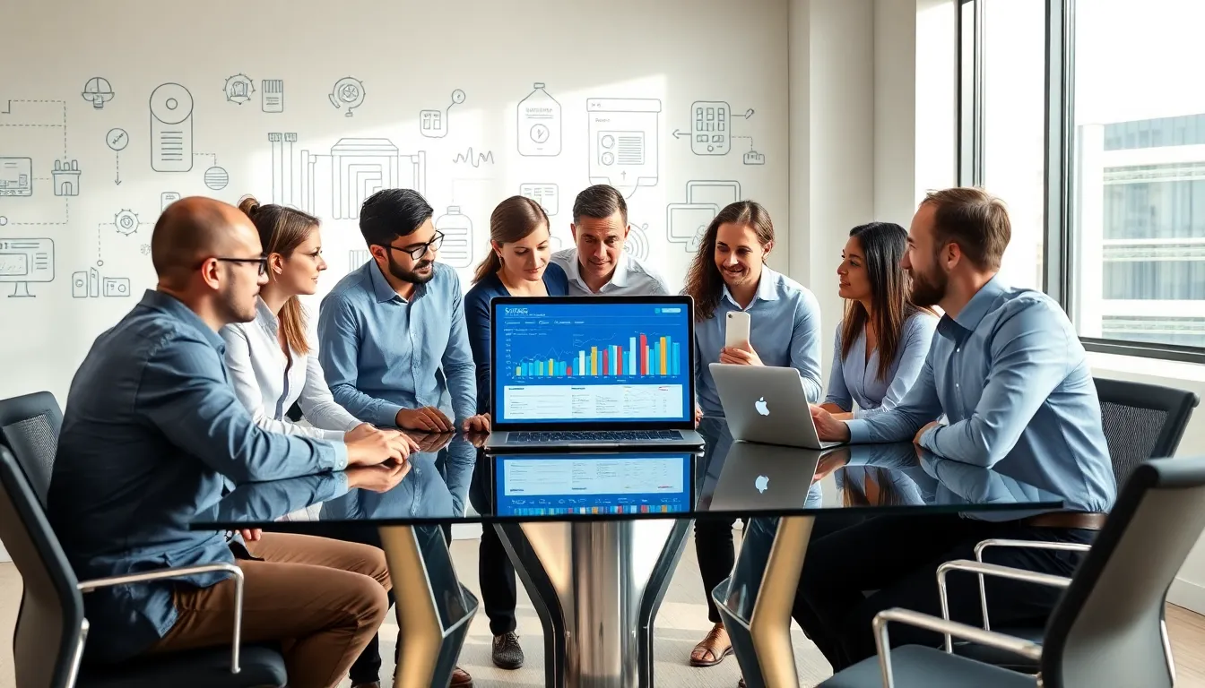 diverse IT team discussing DevOps strategies in a modern conference room.