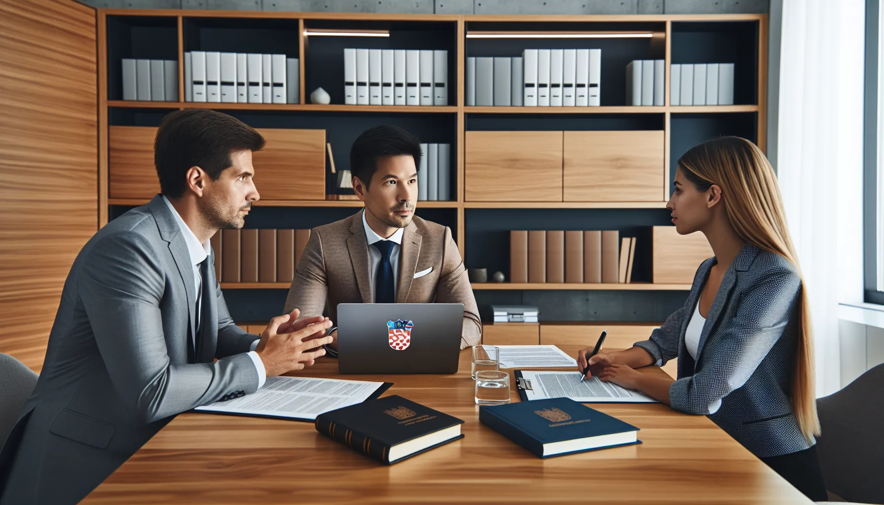 Croatian siblings consulting with tax advisor about gift tax in modern office