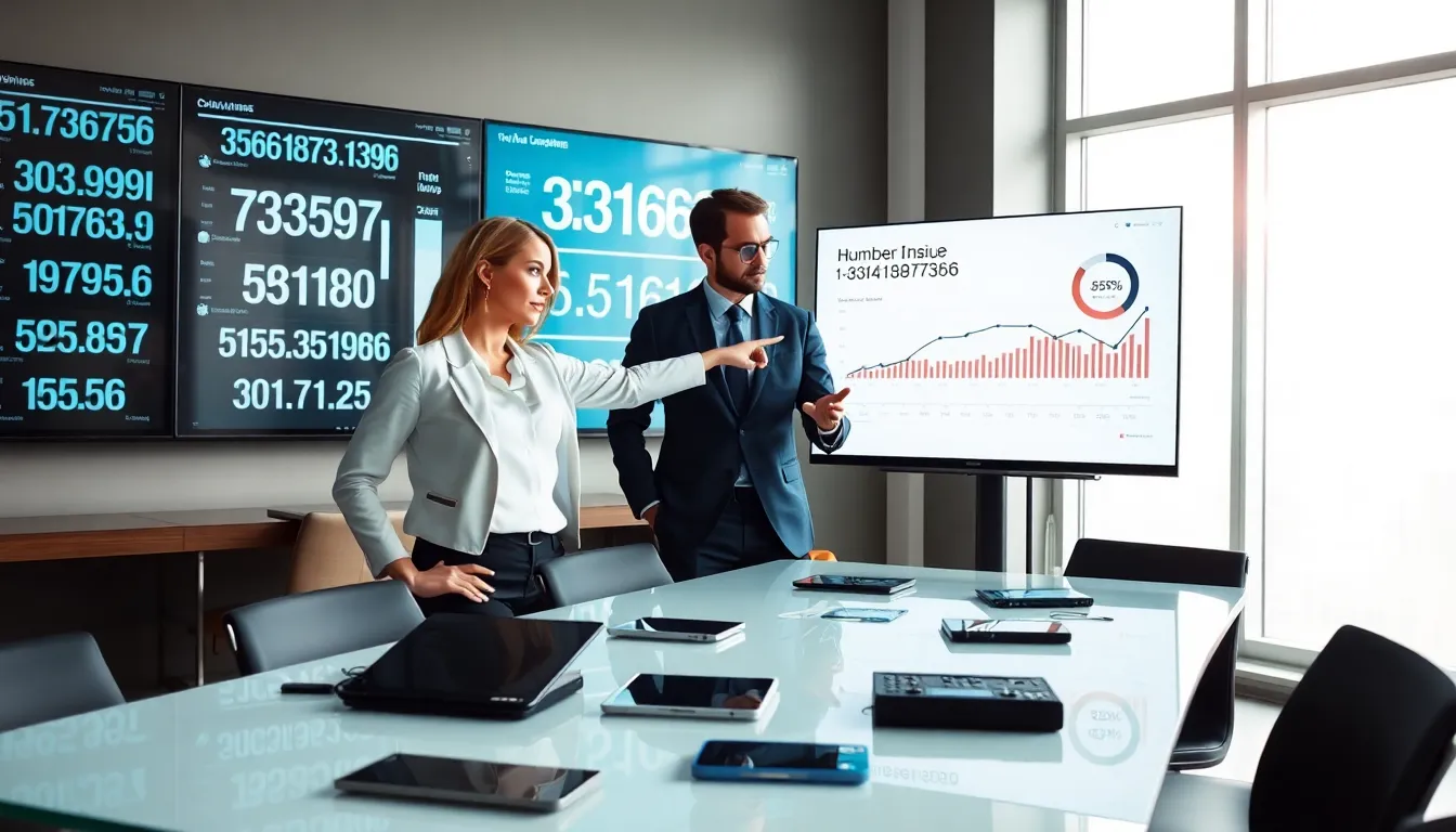 Diverse team analyzing telecommunications data in a modern office.