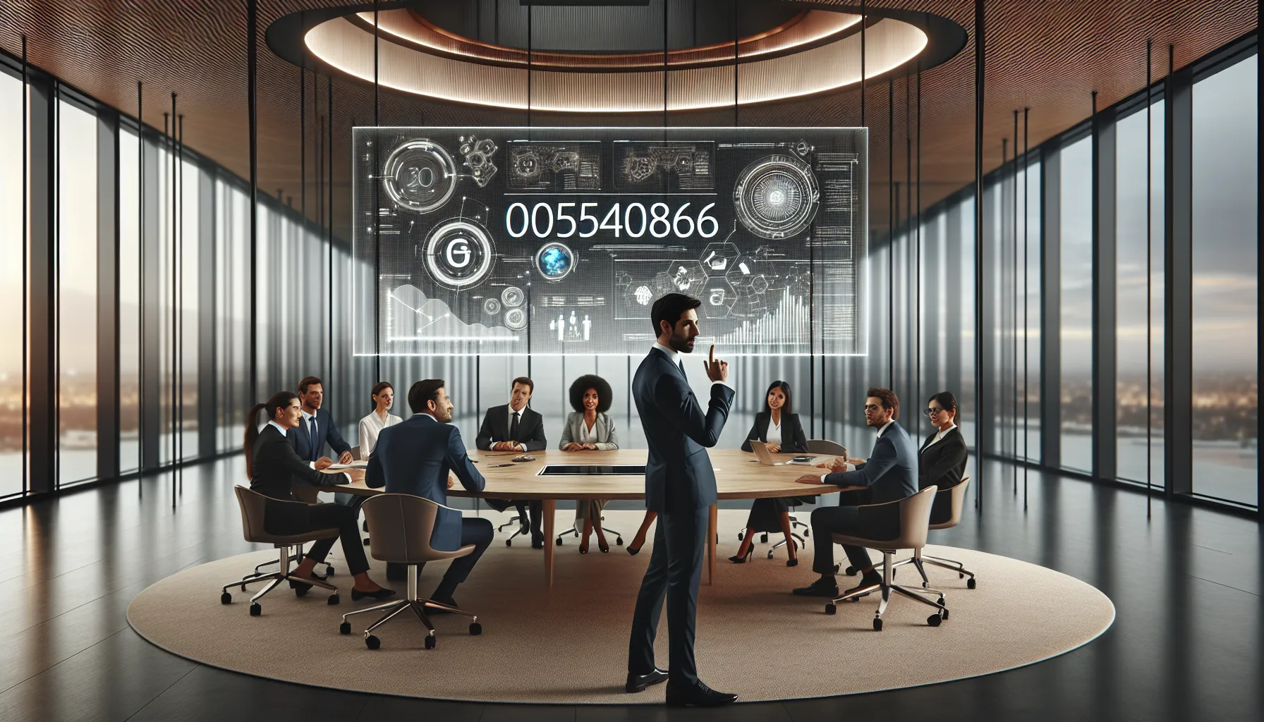 team discussing telecommunications data in a modern office.