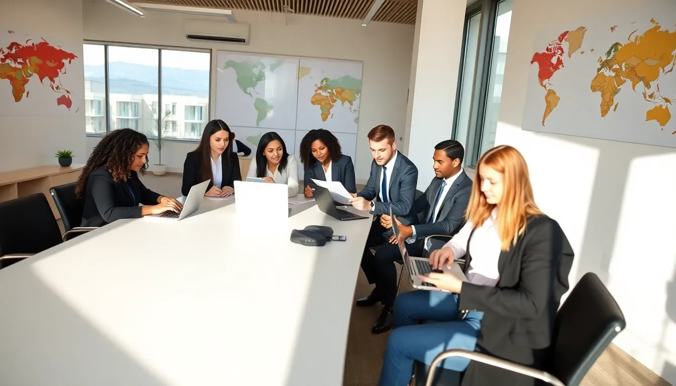 team discussing cancel anytime travel insurance in a modern office.