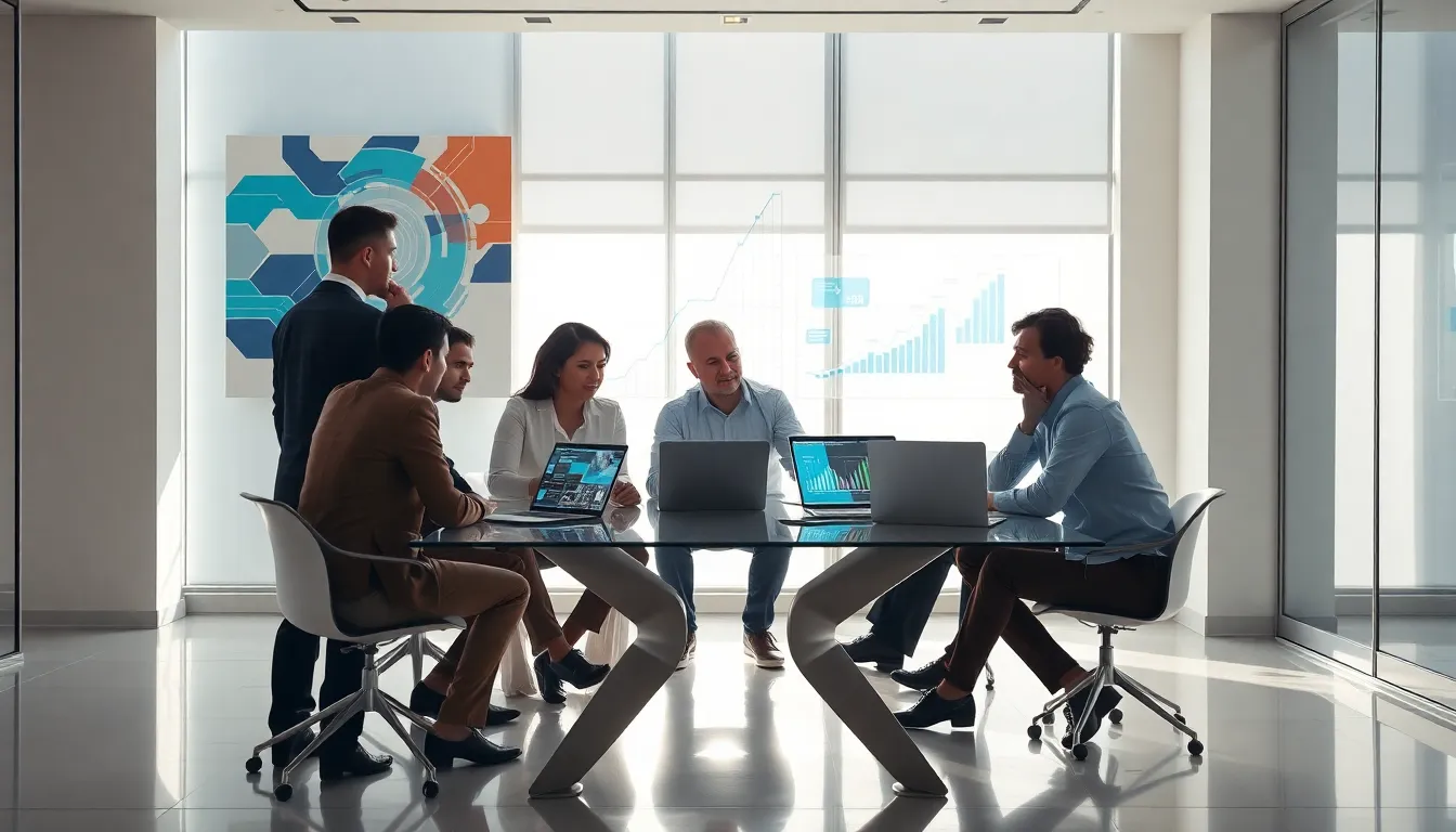 diverse team in a modern office brainstorming software solutions.