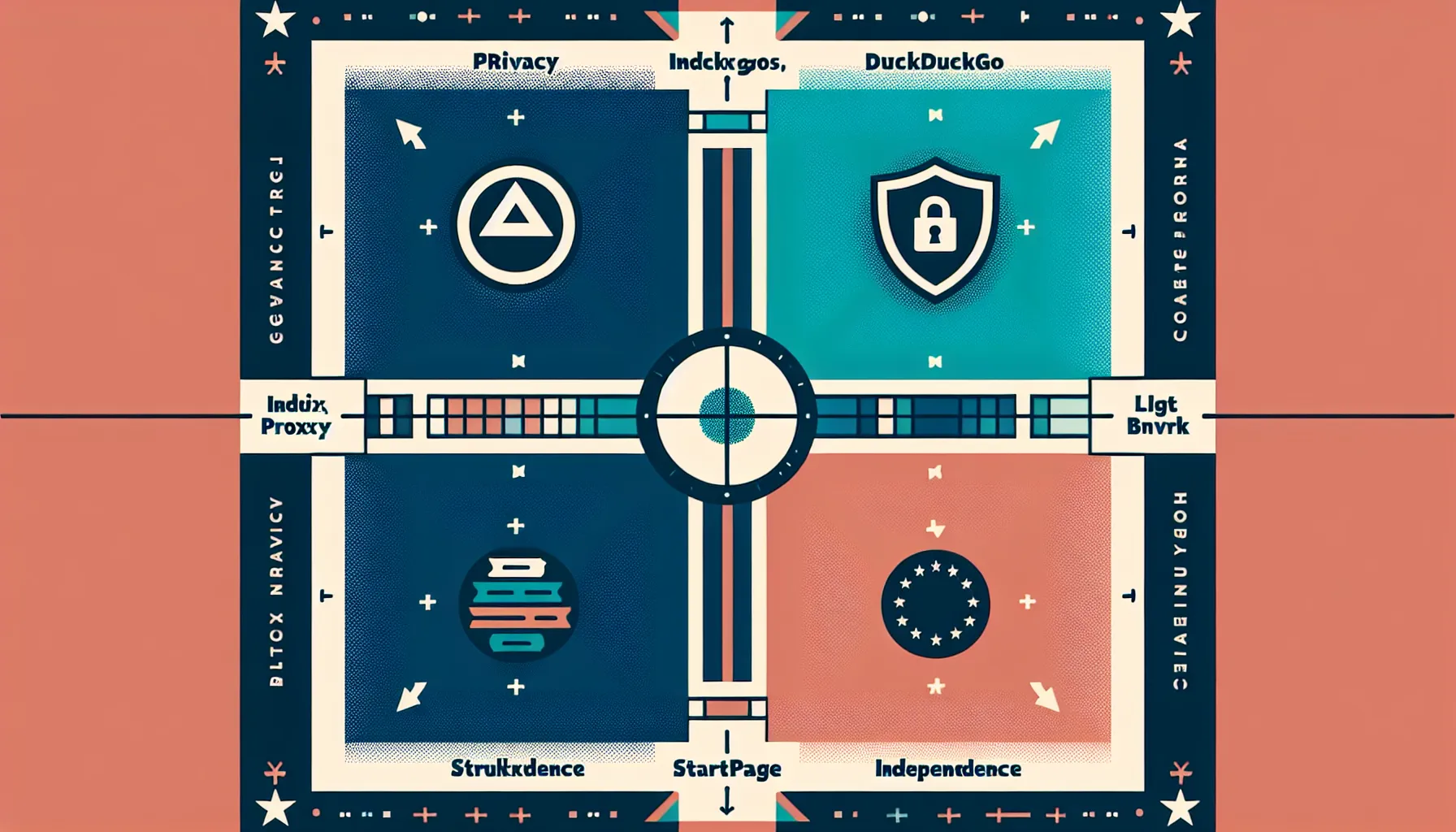 Quadrant chart ranking privacy and independence of four search engines in the UK.