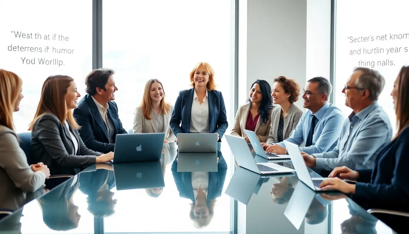 diverse team sharing a laugh in a modern office environment.