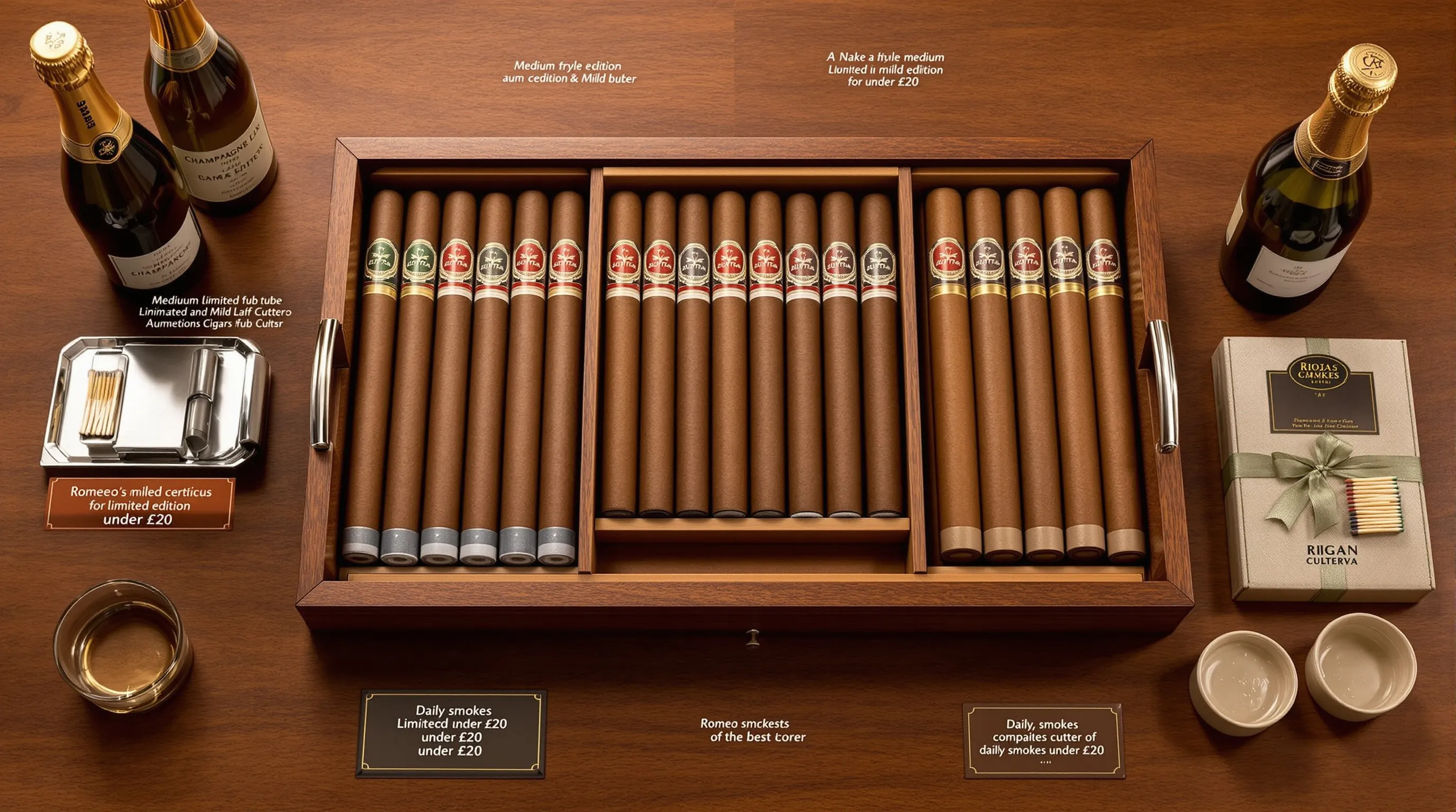 3D render of curated cigar selections for UK occasions and budgets.