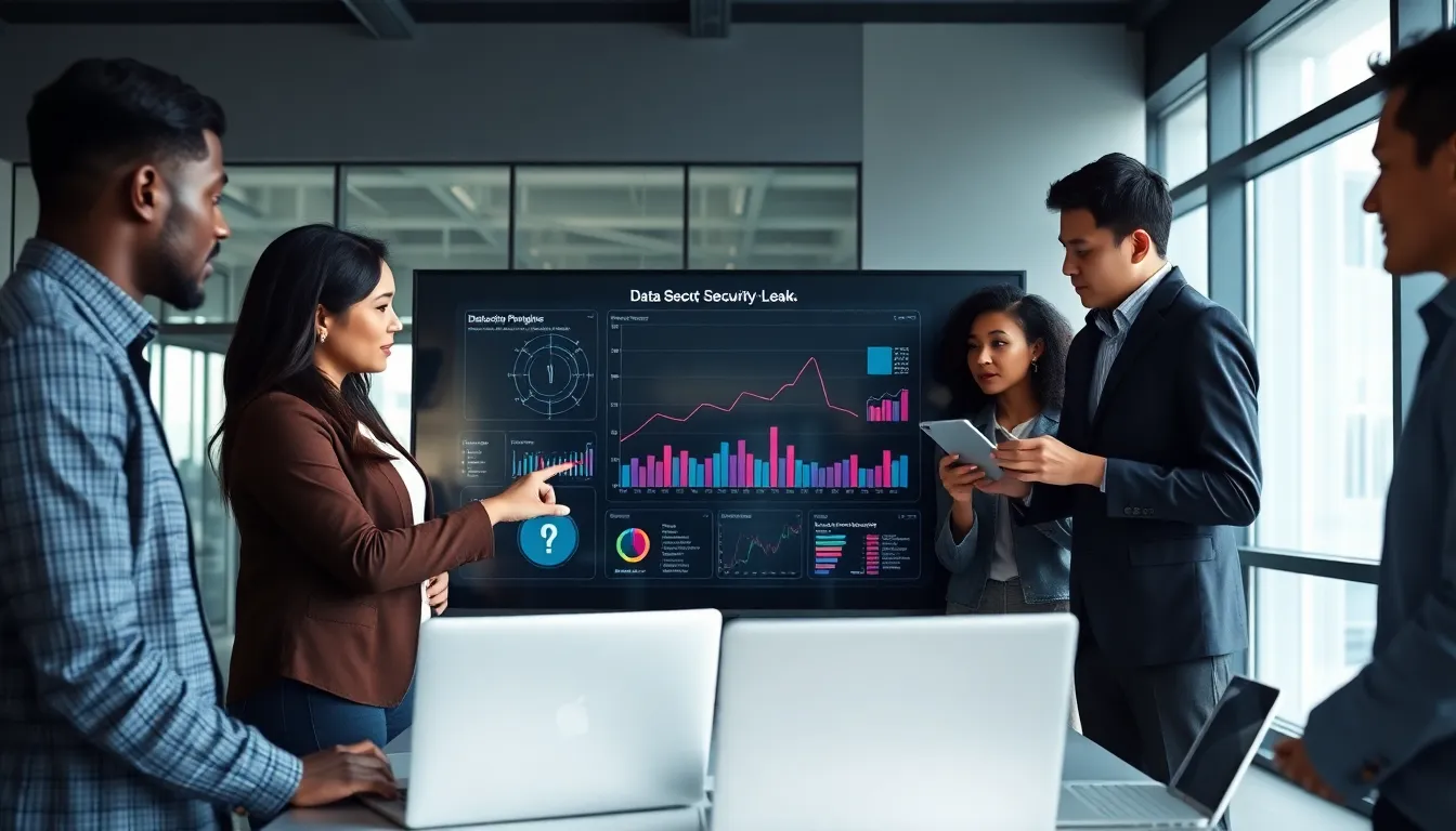 cybersecurity team discussing data breach issues in a modern office.