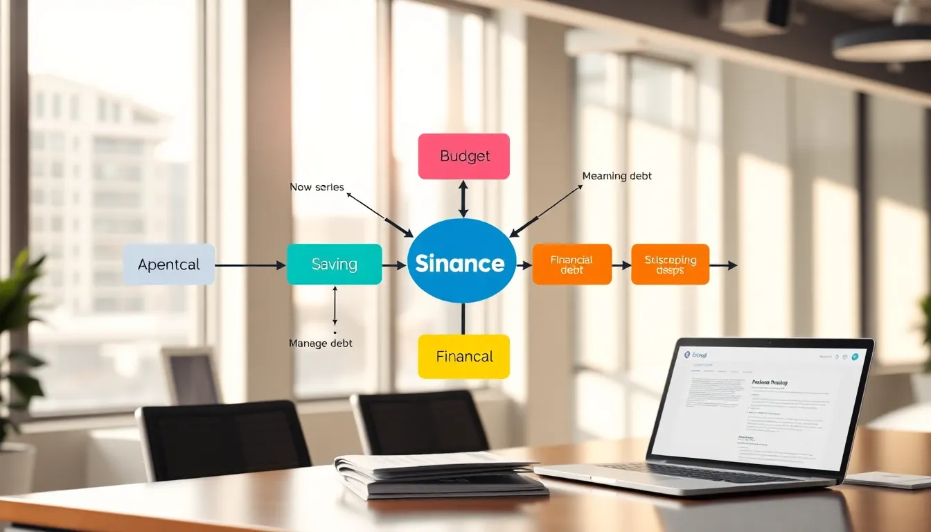 flow chart illustrating personal finance concepts in a modern office.
