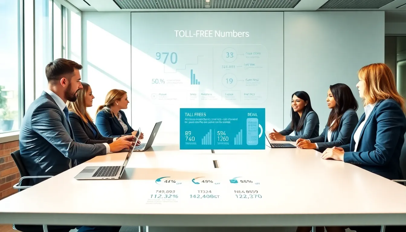 diverse team discussing toll-free numbers in a modern office setting.