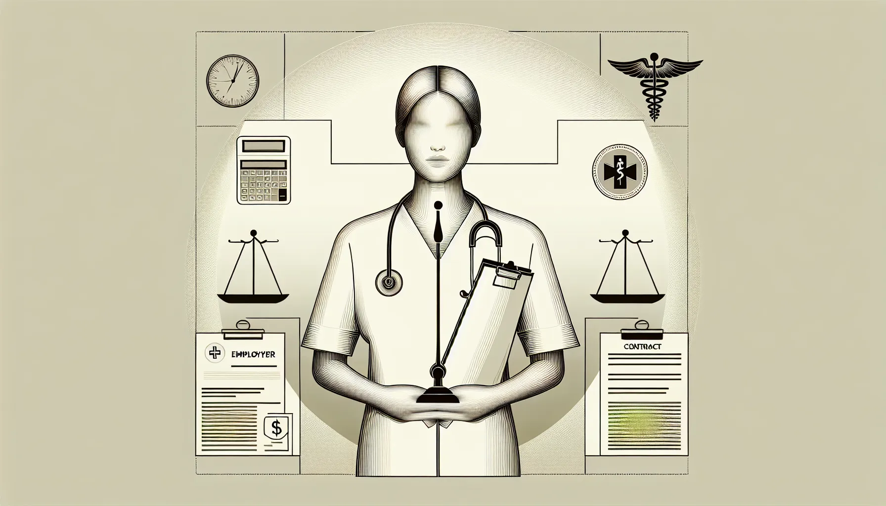 Veterinarian weighing contractor risks and employer control on a balance scale of Veterinary Independent Contractor Agreement Review.